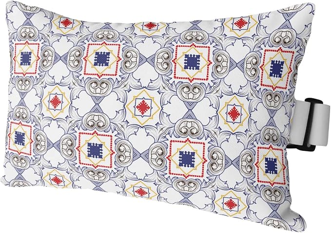 Outdoor Pillows Covers with Inserts Vintage Flowers Gradient Lattice Lines Texture Waterproof Pillow with Adjustable Strap Throw Pillows for Patio Furniture Recliner Lounge Chair, 11x16 inch, 1PCS