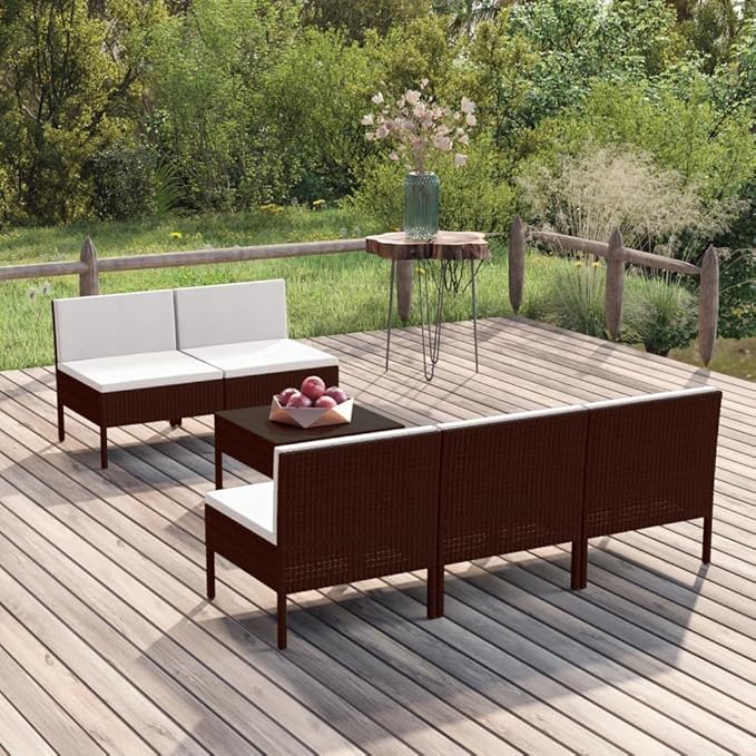 6 Piece Patio Lounge Set with Cushions,Patio Sofa,Outdoor Daybed,Patio Seating,Outdoor Furniture SetsPatio Conversation Sets,Modern Set,Outdoor Patio Chairs,for Backyard,Garden, Poly Rattan Brown