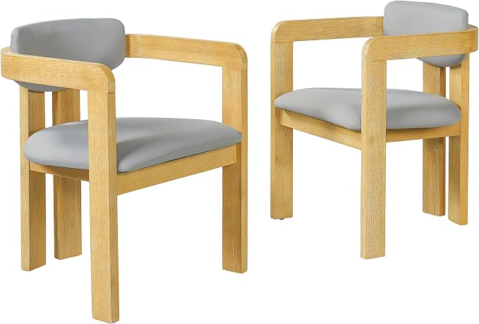 Merax Outdoor Acacia Wood Dining Chairs Set of 2, Modern Solid Wood Patio Chairs with Grey Cushions & Backrest, Outdoor Armchairs Seating Furntiure for Patio Garden Balcony Backyard