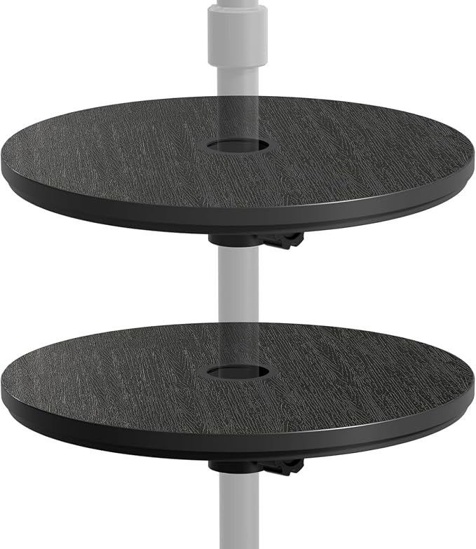 Outdoor Umbrella Table Top, 15'' Outdoor Side Tables with Umbrella Hole, Adjustable Round Umbrella Table Tray for Patio, Garden, Balcony, Pool, Black(2pcs)