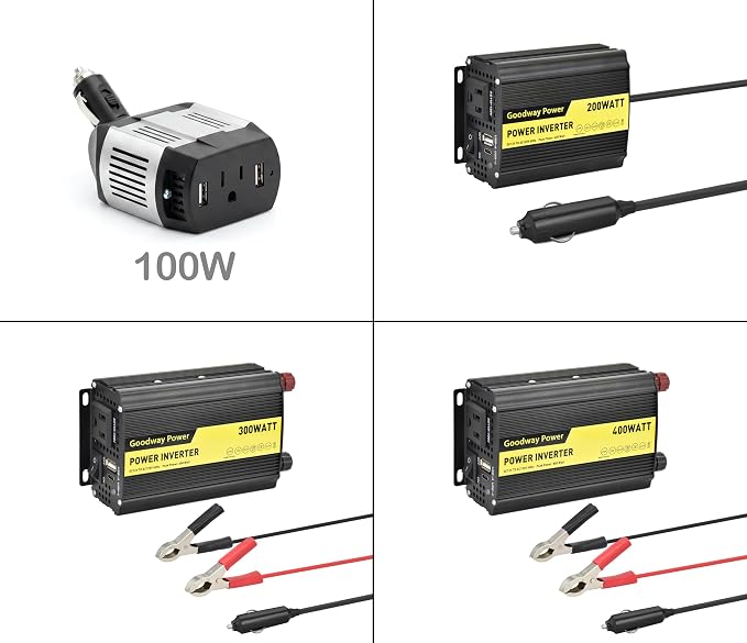 Compact and Lightweight Modified sine Wave Power Inverter DC12V to AC110-120V 60Hz with Rated Output Power 100W,200W, 300W, 400W for Choice(100, Watts)