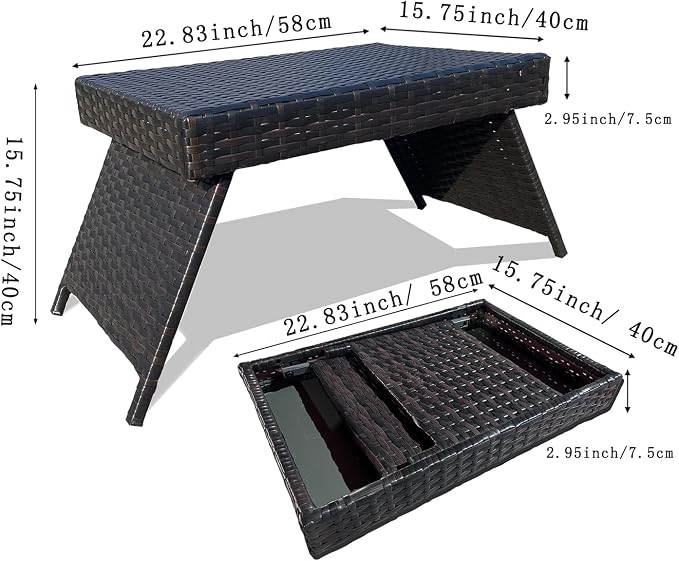 Outdoor Patio Coffee Table Foldable All Weather Tea Table Rattan Patio Table Folding PE Woven Wicker End Table, 23" D x 16" W x 16" H Dark Brown