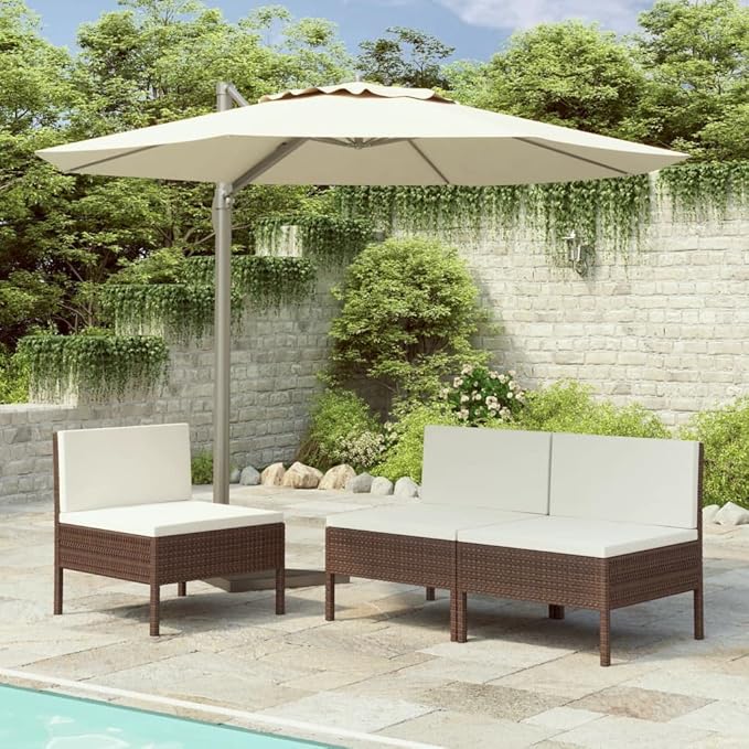 Patio Chairs with Cushions,Outdoor Sofa,Outdoor Conversation Sets,Leisure Chairs,Garden Chairs,for Swimming Pools,Decks,Gardens,Backyards,3 pcs Poly Rattan Brown