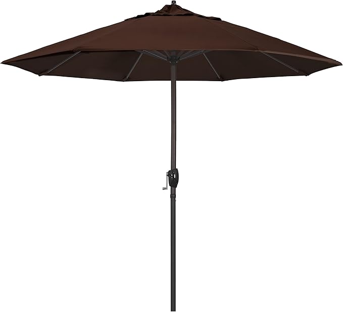 California Umbrella 12-Year Protection 9-Ft Outdoor Patio Umbrella, Sunbrella Fade-Resistant Acrylic Fabric, Auto Tilt and Crank, Heavy-Duty Aluminum Frame/Reinforced Ribs, Bronze Pole, Bay Brown