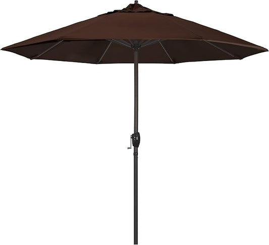 California Umbrella 12-Year Protection 9-Ft Outdoor Patio Umbrella, Sunbrella Fade-Resistant Acrylic Fabric, Auto Tilt and Crank, Heavy-Duty Aluminum Frame/Reinforced Ribs, Bronze Pole, Bay Brown