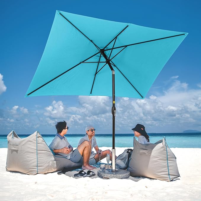 Kiss the Water 6.5' x 10' Patio Umbrella, Rectangular Outdoor Umbrella, Metal Pole Pool Umbrella with Crank and Push Button Tilt, Large Patio Umbrella with Polyester Canopy
