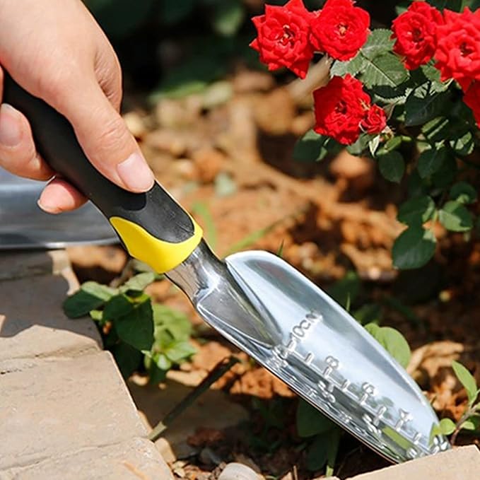 Garden Shovel Trowel Garden Tool with Measurement Mark, Aluminum Heavy Duty Gardening Tool with Ergonomic Handle, Rust Resistant Hand Shovel Spade for Planting Transplanting Weeding Digging