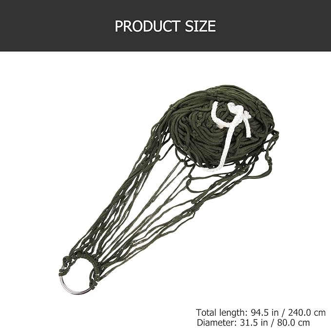 Military Green Nylon Rope Hammock with Net 240x80cm, Portable Camping Outdoor Patio Swing with Tree Straps and Carry Bag for Hiking Travel Backyard