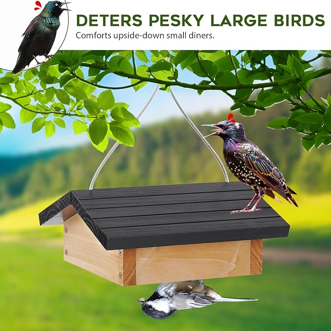 Gbekery Upside-Down Suet Feeder Squirrel Proof with Durable Cedar Wood,Winter Bird Feeders for Outdoors Hanging, Attracts Woodpeckers, Nuthatches, and Chickadees, Easy to Refill