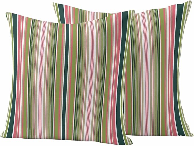 Outdoor Waterproof Throw Pillow Covers Set of 2 Sage Green Striped Pillowcases 20x20 Inches Geometric Pink Stripes Decorative Pillows Cushion Case Patio Pillows for Couch Bed Chair Garden