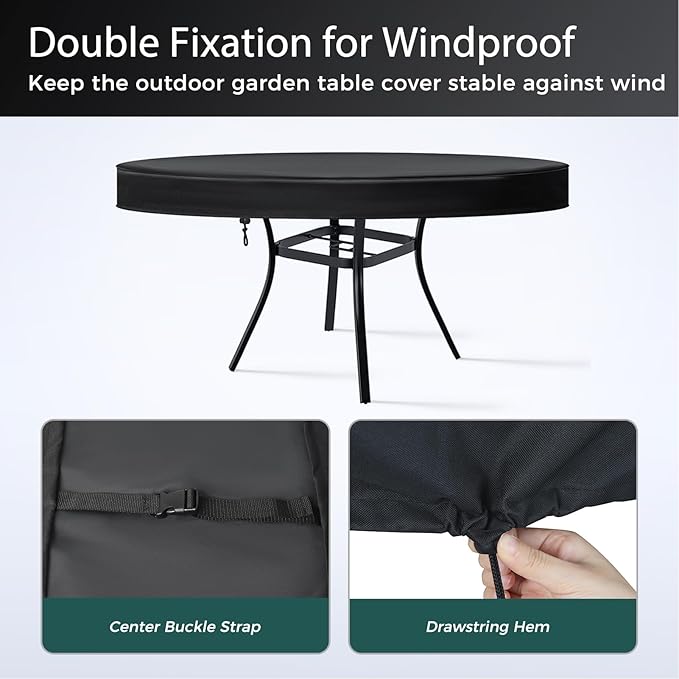 SUNICO Outdoor Round Table Cover 54" Dia, Patio Table Cover Round for Patio Circle Coffee Table & Dining Table & Picnic Table.Windproof, Waterproof, Stain-Resistant, Durable Table Cover