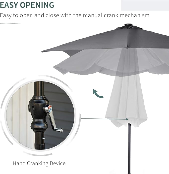 Outsunny 9' x 7' Solar Umbrella, LED Lighted Patio Umbrella for Table or Base with Tilt & Crank, Outdoor Umbrella for Garden, Deck, Backyard, Pool, Beach
