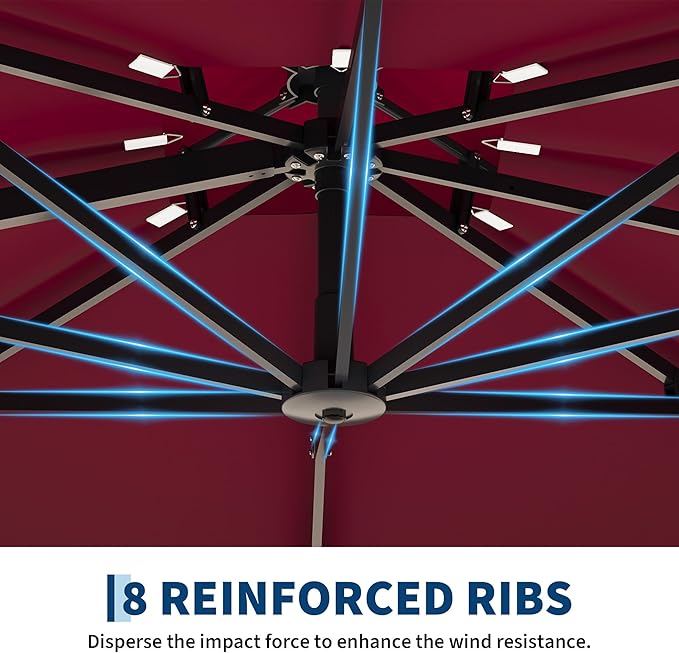 10x10 FT Square Outdoor Umbrella with Base, Cantilever Patio Umbrella with 360° Rotation & Adjustable Height, Heavy Duty Aluminum Umbrella Outdoor Patio for Garden Poolside,Burgundy Red