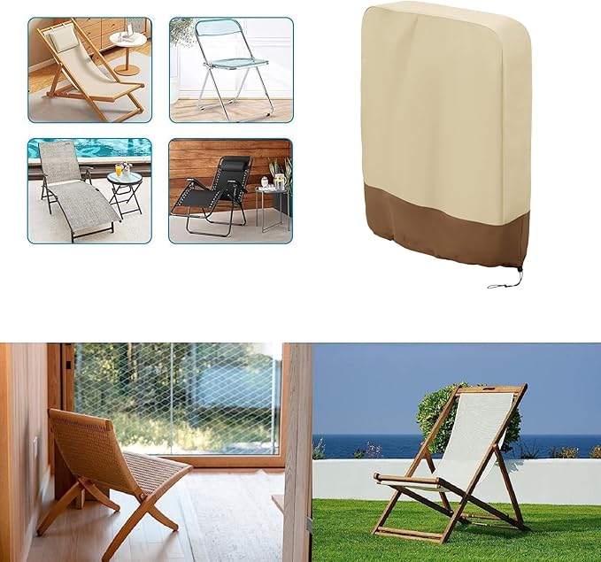 Zero Gravity Chair Covers 2 PCS, Outdoor Zero Gravity Folding Patio Chair Covers Waterproof Dustproof Gravity Chair Cover with Storage Bag(32.3" W x 7.9" D x 36.6" H) (Beige)
