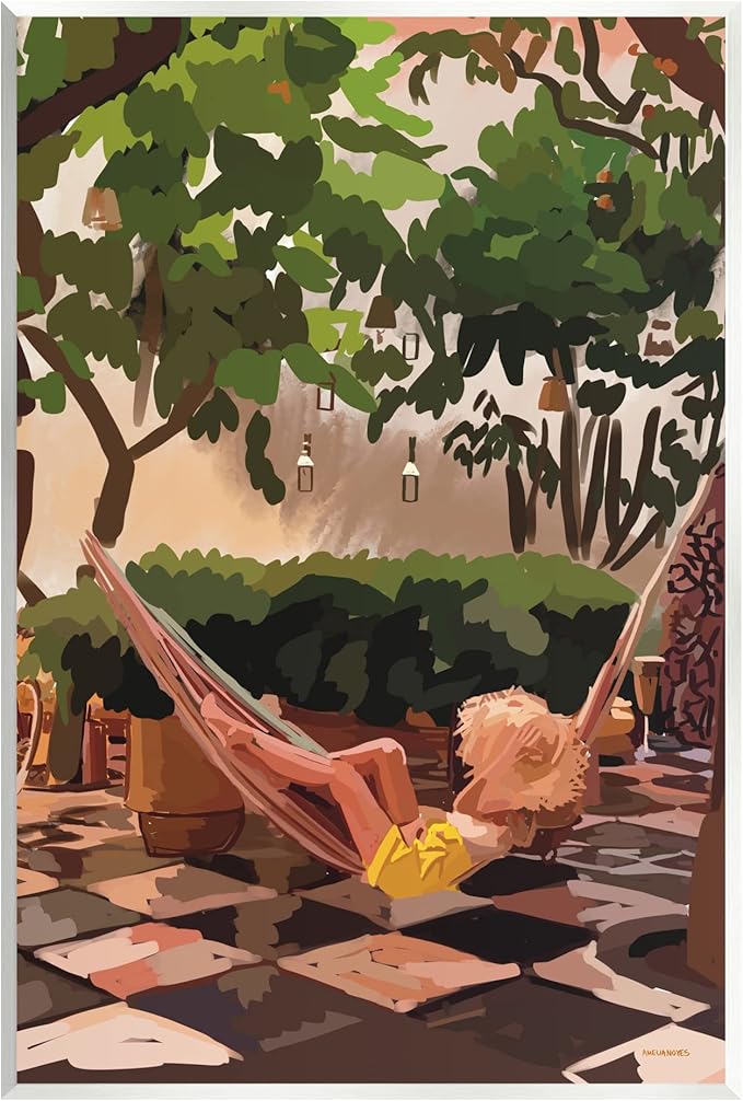Stupell Industries Woman Lounging Hammock Tropical Summer Vacation Scenery Wood Wall Art, Design By Amelia Noyes