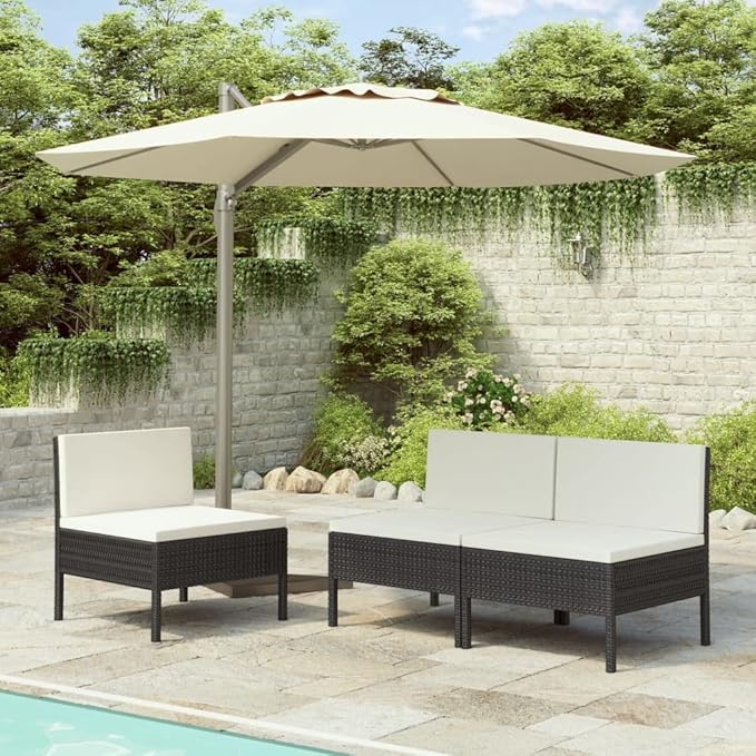 Patio Chairs with Cushions,Outdoor Sofa,Outdoor Conversation Sets,Leisure Chairs,Garden Chairs,for Swimming Pools,Decks,Gardens,Backyards,3 pcs Poly Rattan Black
