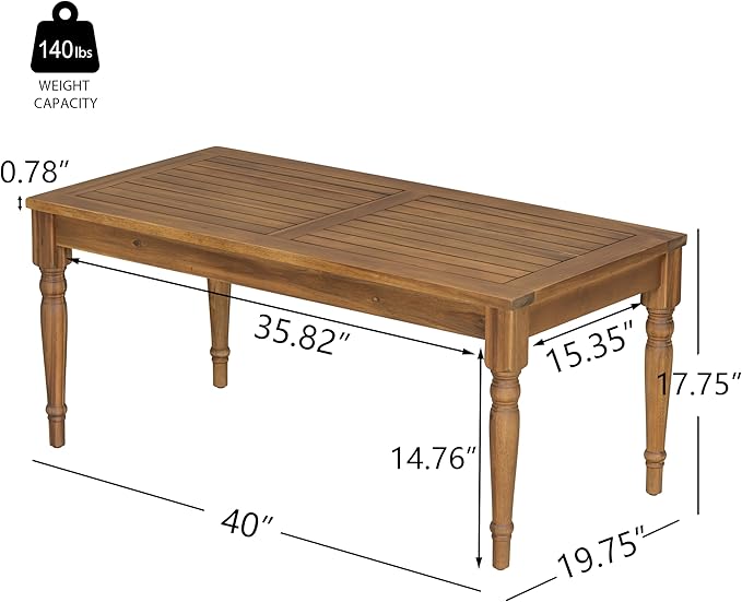 4-Piece Patio Conversation Set, All Weather Outdoor Acacia Wood Sofa Seating Group with 2 Chairs, Loveseat, Coffee Table, 4.72 inch Thick Cushions