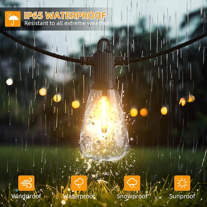 FOOMAN LED Outdoor String Lights, 300FT Outside Waterproof Patio Lights with 146+3 Shatterproof ST38 Edison Bulbs, 2700K Warm White Hanging Light, Dimmable Light for Backyard Porch Gazebo(150FT x 2)