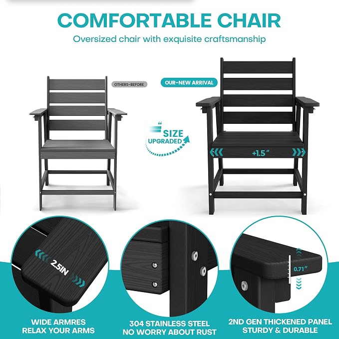 HDPE Dining Chair, Set of 2, Black