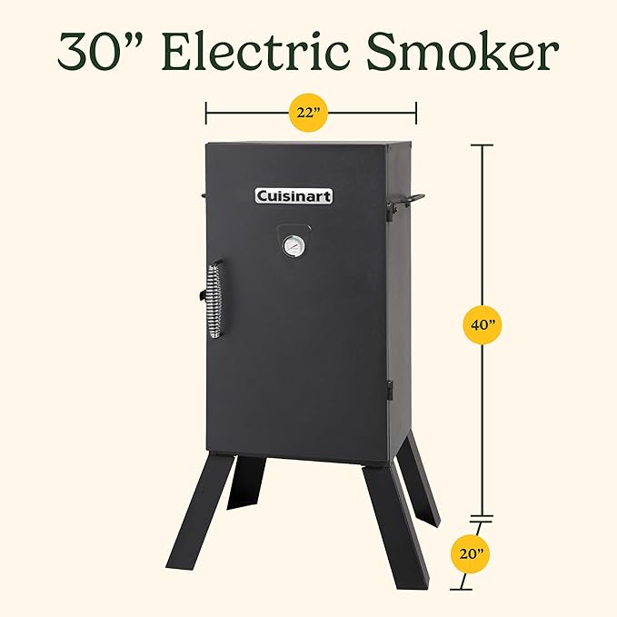 Cuisinart 30" Electric Smoker, 3 Adjustable Racks, Large Capacity BBQ Meat Smoker, Water & Wood Trays for Smoked Meat, Brisket, Salmon & Jerky, Adjustable Temperature Control