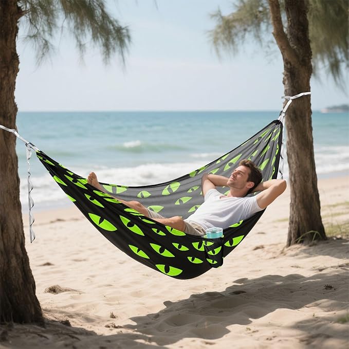 Camping Hammock Outdoor Hammocks for Outside Green Eyes Beach Trees Portable Lightweight with Pockets Tree Straps Indoor