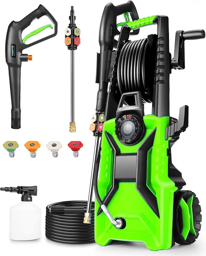 5000PSI Pressure Washer High Power Washer with 33ft Pressure Hose, 4 Nozzle and 500ml Soap Bottle for Cars/Fences/Driveways/Patios/Home Cleaning (Light Green)