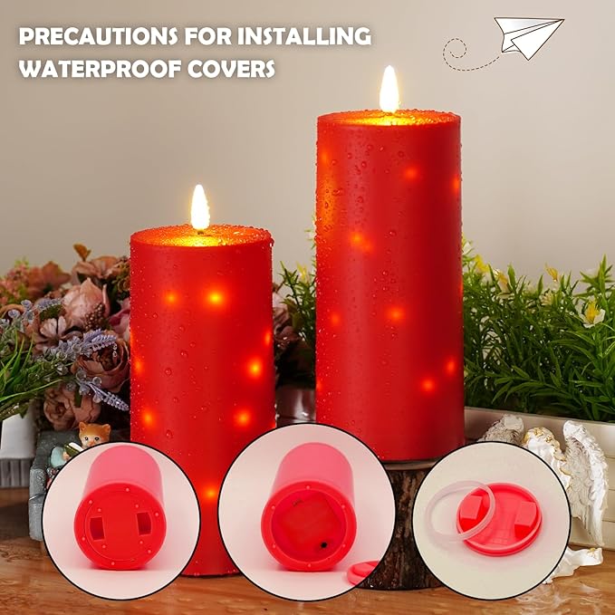 kakoya 10" x 4" Large Outdoor Waterproof Flickering Flameless Candles with Timer,2Pcs Battery Operated LED Pillar Candles with Embedded Star String for Outdoor Lanterns,Porch,Patio Decor(red)