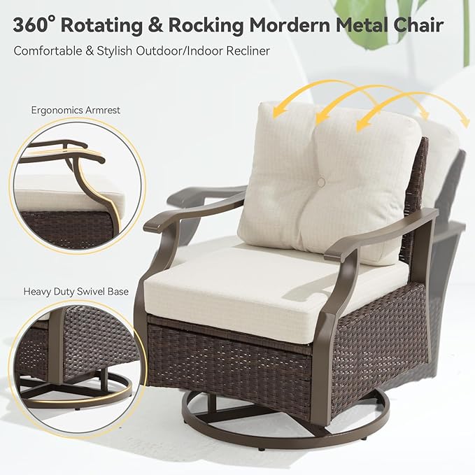Outdoor Patio Furniture Set, 6 Pieces Outdoor Conversation Sets with Coffee Table, Side Table & Ottoman, Wicker Rattan Outdoor Sectional Sofa Set for Backyard, Deck, Porch, Poolside, Beig