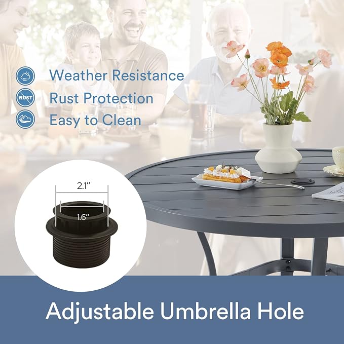 VICLLAX 40.6" Round Patio Table, Outdoor Dining Table for 4 with Umbrella Hole for Garden Lawn Deck Backyard, Dark Grey