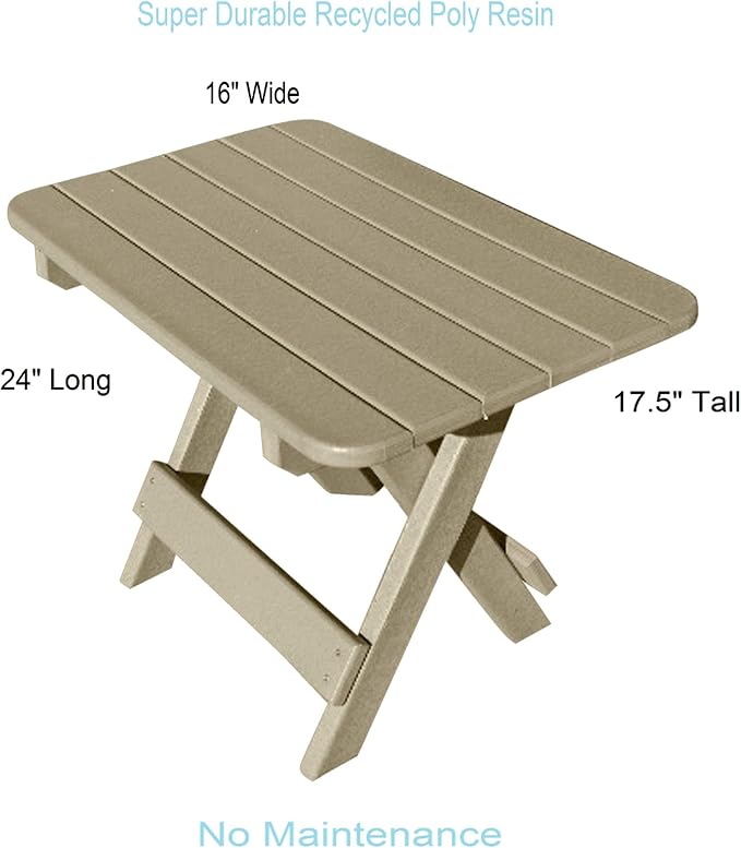 Phat Tommy Folding Outdoor Patio Side Table - Poly Adirondack Side Table - All Weather Side Table for Your Patio, Deck, or Balcony (Weatherwood)