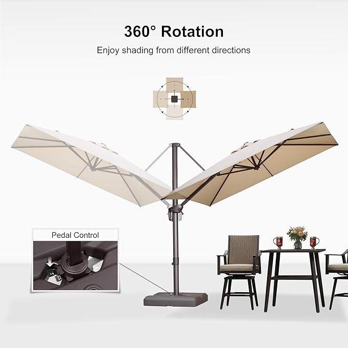 PURPLE LEAF 8' X 8' Cantilever Patio Umbrella Antique Bronze Square Umbrella with 360° Rotation and Aluminum Offset Hanging Outdoor Umbrella for Pool Garden Backyard Deck, Beige
