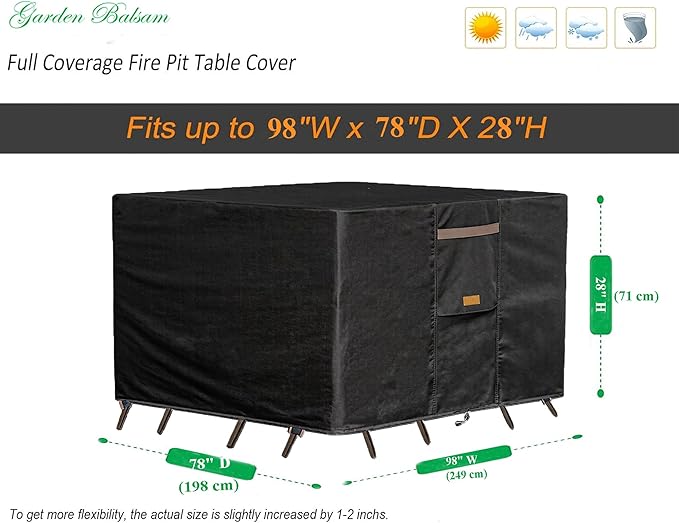 600D Heavy Duty Waterproof Patio Furniture Covers UV Resistant Rectangular Outdoor Table and Chair Covers 98" Wx 78" D x 28" H Black
