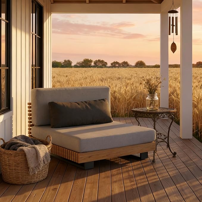 OTSUN Outdoor Sofa, Teak Wood Armless Slatted Base & Aluminum Frame Single Seat Weather Resistant for Patio Backyard Poolside