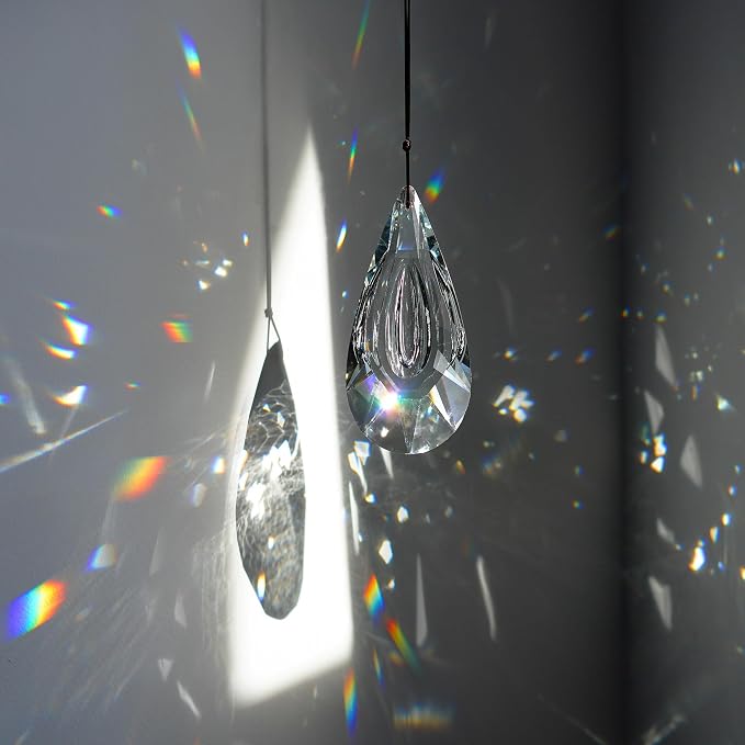5" Hanging Crystal Prism Suncatcher aceted Clear Crystal Drop Rainbow Maker | Window Garden Decor Ornament, Faceted Clear Glass Prism Pendant, Christmas Tree Hanging Decoration