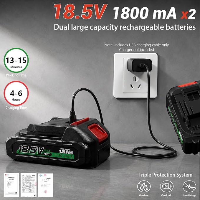 PZZ Cordless Pressure Washer, 1000 PSI Portable Power Cleaner with Dual 18.5V Batteries, 6-in-1 Nozzle & 17FT Hose, Lightweight Battery Powered Car Washer for Patio, Garden & Outdoor Cleaning (Red)