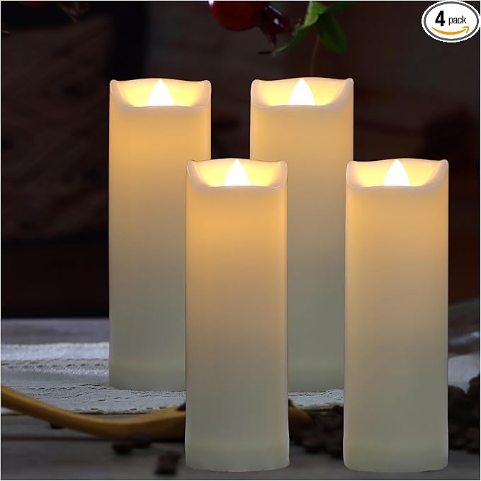 QIDEA 2”X6” Outdoor Waterproof Flameless Candles with Timer, Battery Operated Flickering Led Pillar Candles, Electric Plastic Fake Candles for Home Garden Wedding Halloween Xmas Decorations 4 Pack