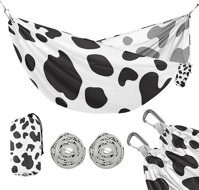 White Black Cow Leopard Print 330lb Capacity Camping Hammocks with Portabl Carry Bag Fabric Hammock for Outside Camping Essentials jamaca para Patio