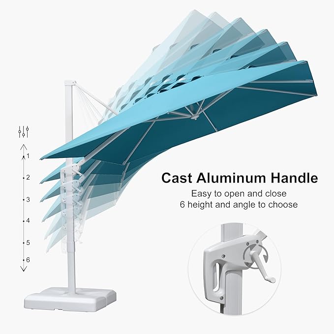 PURPLE LEAF 9 FT Patio Umbrella White Cantilever Umbrella Aluminum Square Outdoor Offset Umbrella Hanging Windproof with 360° Rotation for Garden Deck Pool, Turquoise