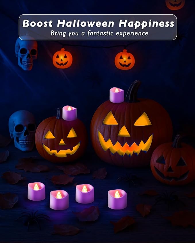 Raycare 24 Pack Purple Battery Operated Tea Lights, 200+Hour Electric Flickering Flameless Candles, Realistic Votive LED Tea Lights for Wedding Party Table Mother's Day Halloween Decorations
