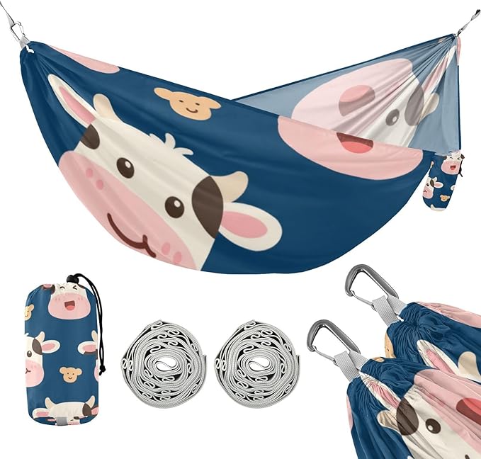 Cartoon Cute White Cow 330lb Capacity Hammocks with Tree Straps Cloth Hammock for Outside Patio Garden Silla hamacas para adultos
