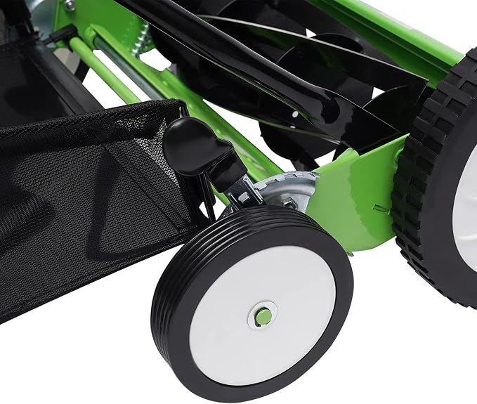 16-Inch 5-Blade Push Reel Lawn Mower, Cordless Manual Reel Lawn Mower Walk-Behind Steel Lawn Mowers with Removable Grass Catcher, 9-Position Cutting Height Adjustment