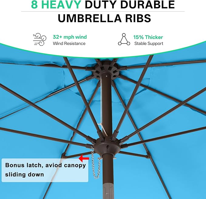 ABCCANOPY 11ft Scalloped Patio Umbrella, Outdoor Table Umbrella with Tilt and Crank, Fiberglass Ribs Deck Umbrella for Patio, Pool, Garden, Picnic (Turquoise)