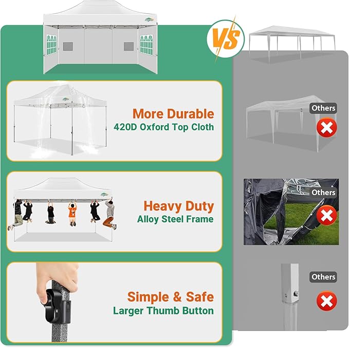 COBIZI 10x15 Pop up Canopy Tent Heavy Duty, Easy Set-up Commercial Outdoor Party Tent, 100% Waterproof Wedding Tents Gazebo, 3 Height Adjustable with Handbag, White