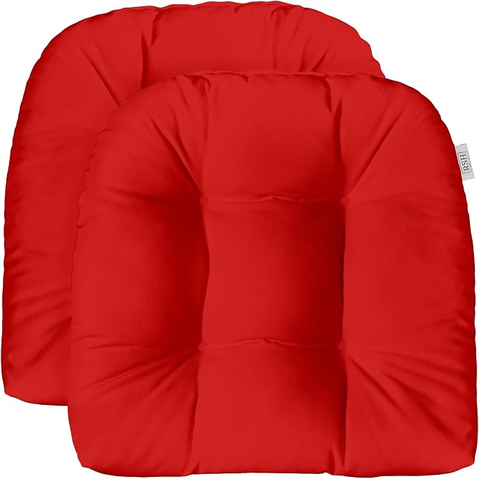 RSH DECOR: Sunbrella Tufted Wicker U-Shape Cushions Set of 2 | 22” x 22” | Outdoor Seat Cushions for Patio Furniture| Crafted with Sunbrella Performance Fabric | Canvas Jockey Red