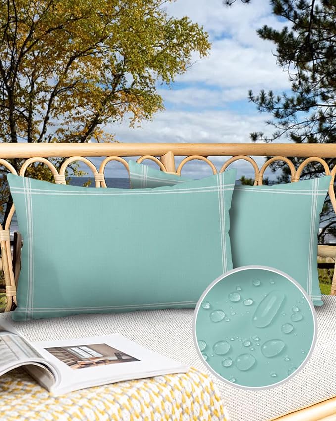 Outdoor Waterproof Throw Pillows Farmhouse Decor Aqua Patio Pillows Pack of 2,Decorative Pillow Covers with Insert,Pillow Cushion Case for Garden Couch Sofa