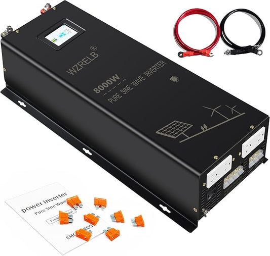 WZRELB 8000W 24V Pure Sine Wave Inverter,24 Volt DC to AC 120V 240V Split Phase Power Inverter,2*AC Hardwire Terminal,16KW Surge,High Efficiency up to 91.6% with LCD Display
