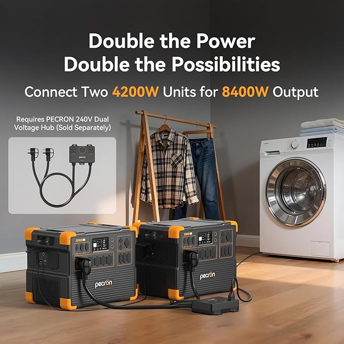 PECRON Portable Power Station Two E3800 LFP with 240V Double Voltage Hub, 3840Wh LiFePO4 Battery Backup, 4200W Solar Generator, Expandable to 53.76kWh Power Station, Fast Charging for Home, Camping