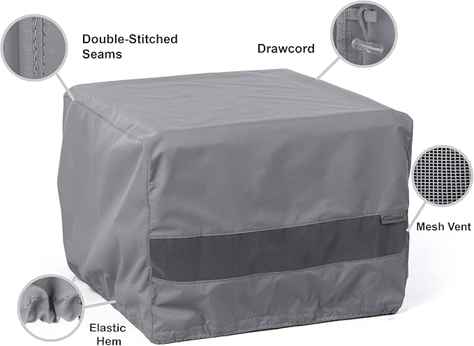 Covermates Elite Square Ottoman Cover – Heavy-Duty 300D Polyester, Water-Resistant, Mesh Vent, Drawcord & Buckle Straps, Outdoor Patio Seating & Accent Table Protection, 38W x 38D x 20H, Charcoal