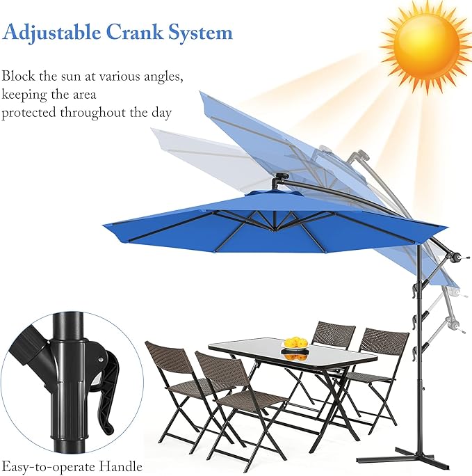 GIANTEX Patio Umbrella, 10ft Offset, with Strong Steel Pole and 8 Ribs, Blue Color, for Large Patio Areas