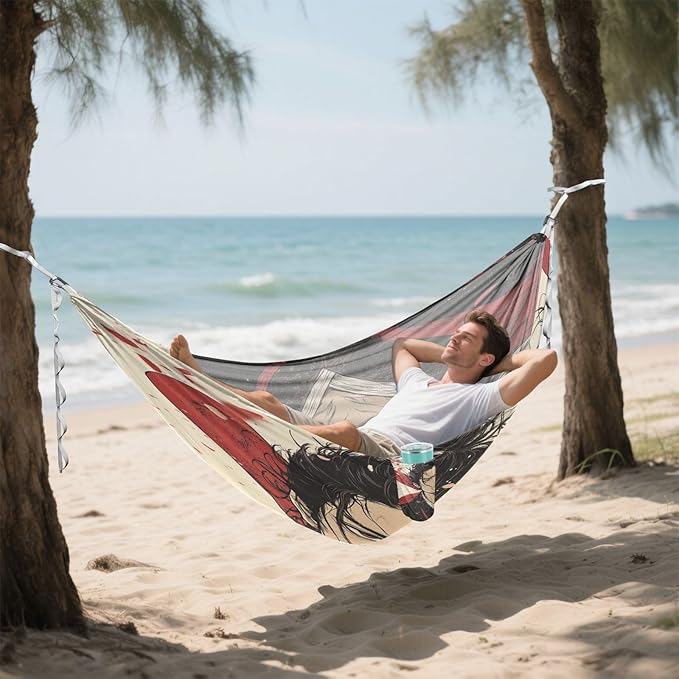 Game Anime Playroom Japanese Samurai Outdoor Hammock with Tree Straps Backyard Hammock for Indoor Outdoor Patio